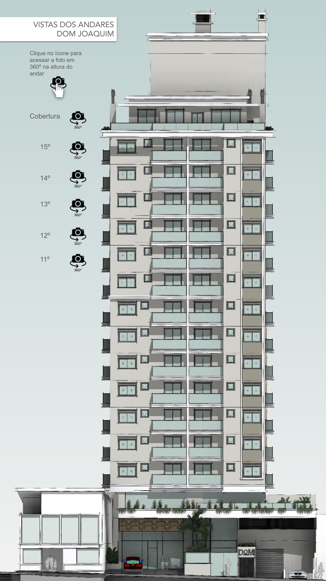 Fachada com botões para ver a vista dos andares
